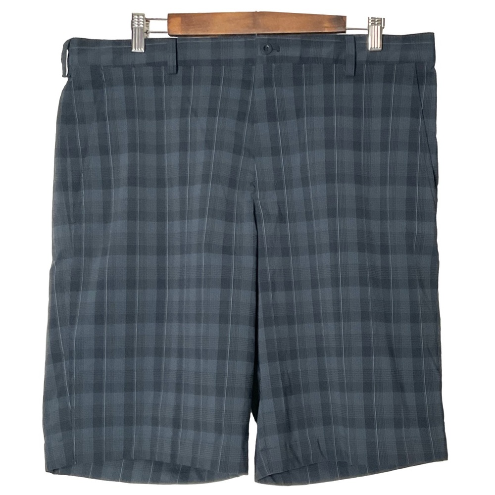 Nike Dri-FIT Hybrid Blue Plaid Golf Shorts, Four Pocket Front Zip & Button Sz 36